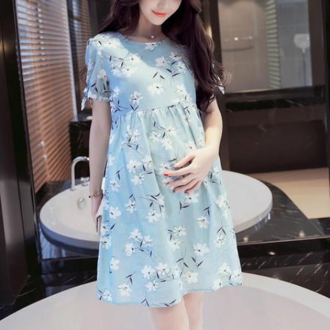 Spring and summer maternity dress long dress lactation dress loose short sleeve dress out jacket maternity dress