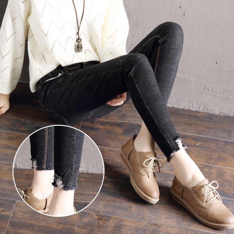 Stretch nine-point jeans women's high waist self-cultivation summer new Korean version of students' trendy frayed pencil pants