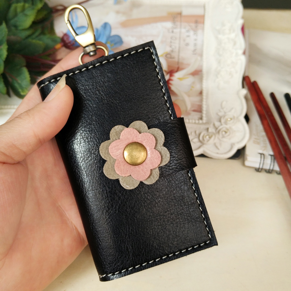 Women's Sweet Elegant Car/Electric Vehicle Key Case With Coin Pocket And Card Slot, Integrated Multifunctional Keychain_voghion.com