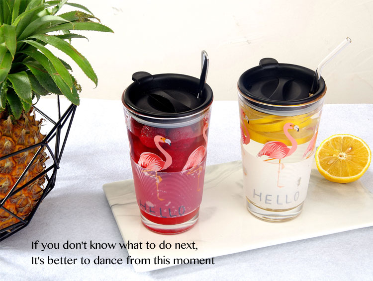 创意玻璃杯子水杯茶杯女学生韩版可爱少女心奶茶刻度杯家用吸管杯